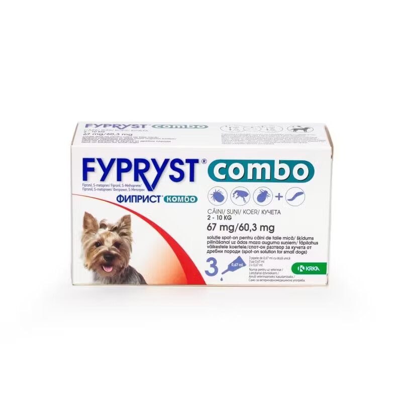 KRKA Fypryst Combo Dog S 67 mg pipete antiparazitare caini talie mica (2 - 10 kg) 3 buc