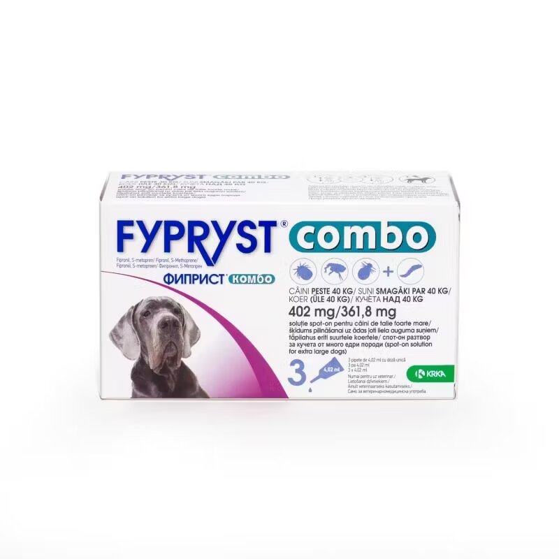 KRKA Fypryst Combo Dog XL 402 mg pipete antiparazitare caini talie foarte mare (40 - 60 kg) 3 buc