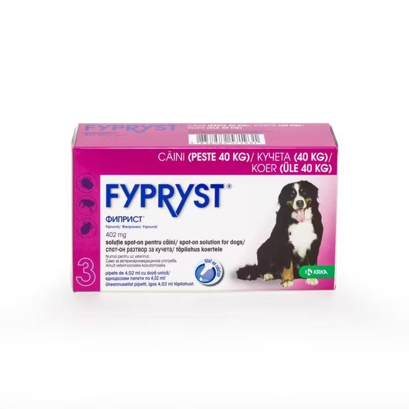 KRKA Fypryst Dog XL 402 mg pipete antiparazitare caini talie mare (40 - 60 kg) 3 buc