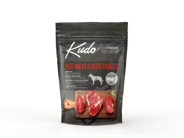 Kudo Adult Mediu-Maxi Hrana Uscata Presata la Rece Carne Rosie si Legume 3 kg