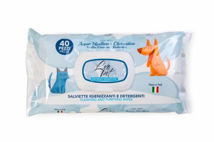 Leopet Servetele Umede cu Apa Micelara si Clorhexidina pentru Animale de Companie 40 buc