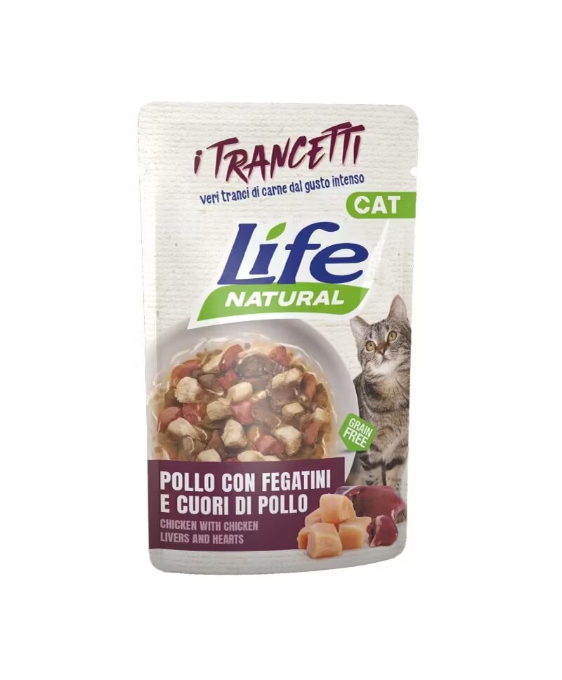 Life Natural Hrana Umeda Pisici Adult Pui cu Ficat si Inimi Bucati 55 g