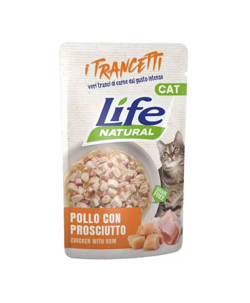 Life Natural Hrana Umeda Pisici Adult Pui si Sunca Bucati 55 g