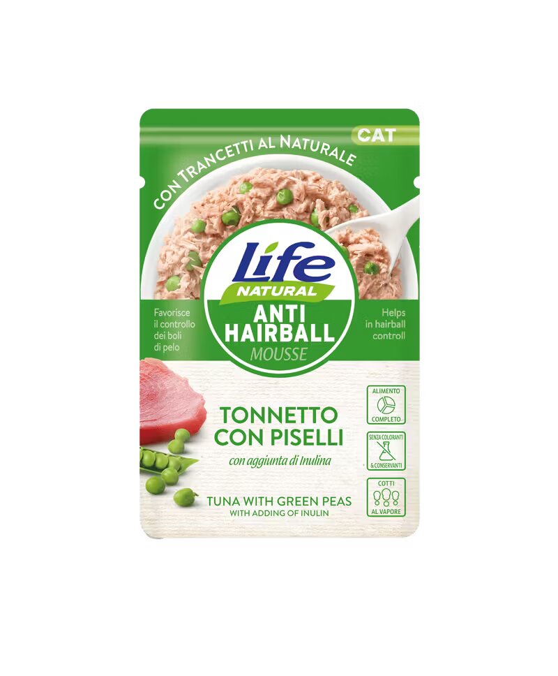 Life Natural Hrana Umeda Pisici AntiHairball Mousse Ton si Mazare 70 g
