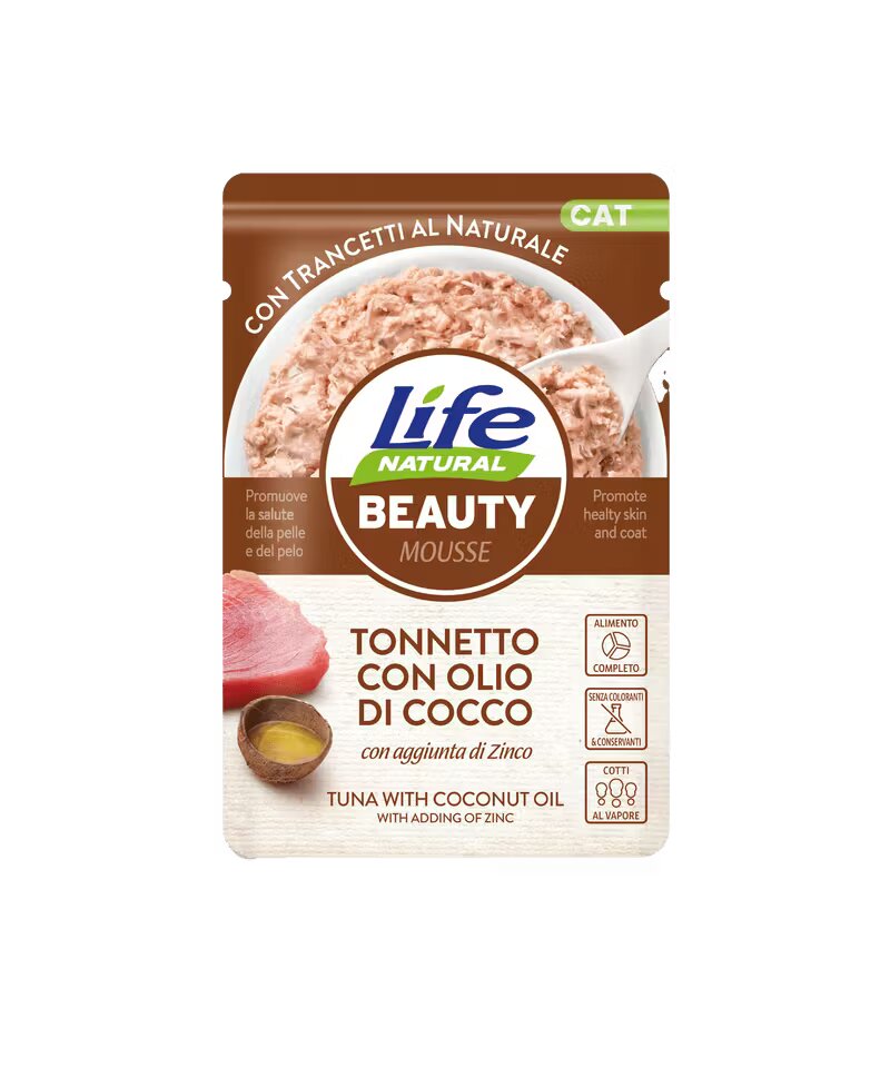 Life Natural Hrana Umeda Pisici Beauty Mousse Ton si Ulei de Cocos 70 g
