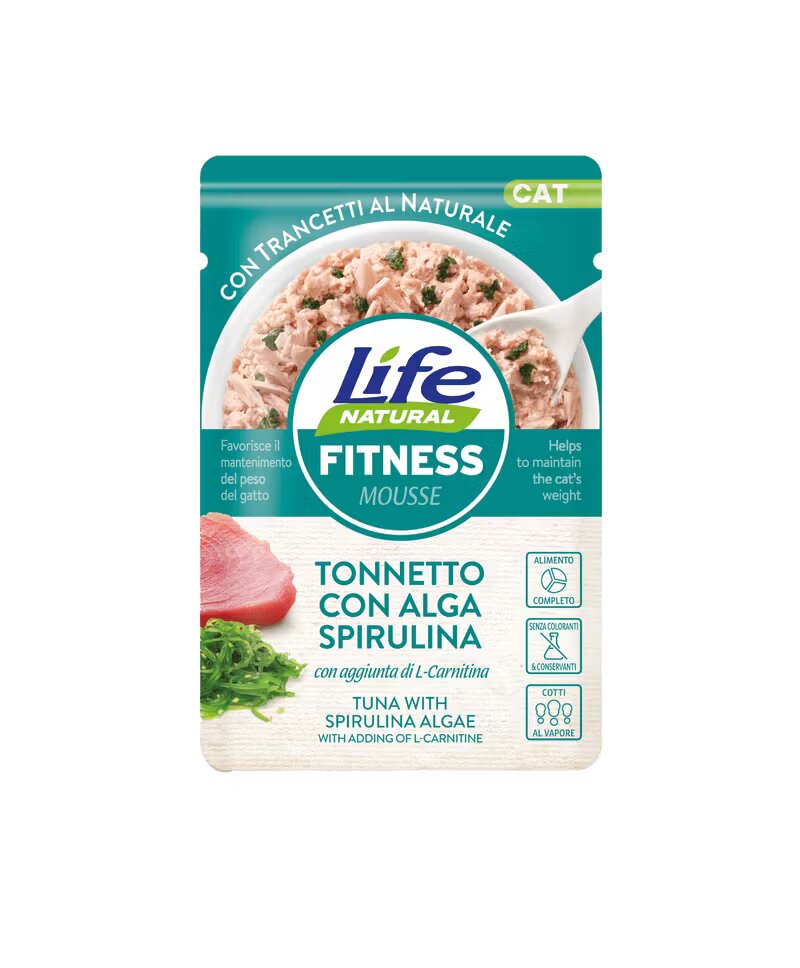 Life Natural Hrana Umeda Pisici Fitness Mousse Ton si Alge cu Spirulina 70 g