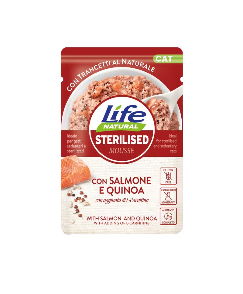 Life Natural Hrana Umeda Pisici Sterilizat Mousse Somon si Quinoa 70 g