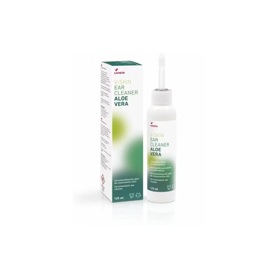 Livisto Solutie curatarea urechilor Caini si Pisici V-Skin Earcleaner Aloe Vera 125 ml