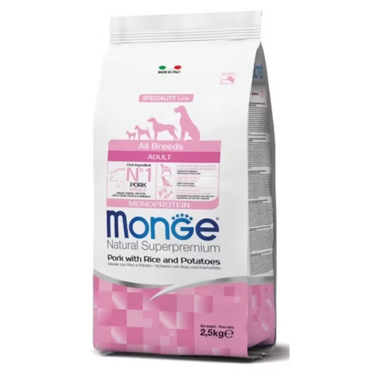 Monge Hrana uscata caini Natural Superpremium All Breeds Adult Porc Orez & Cartofi 2.5 kg