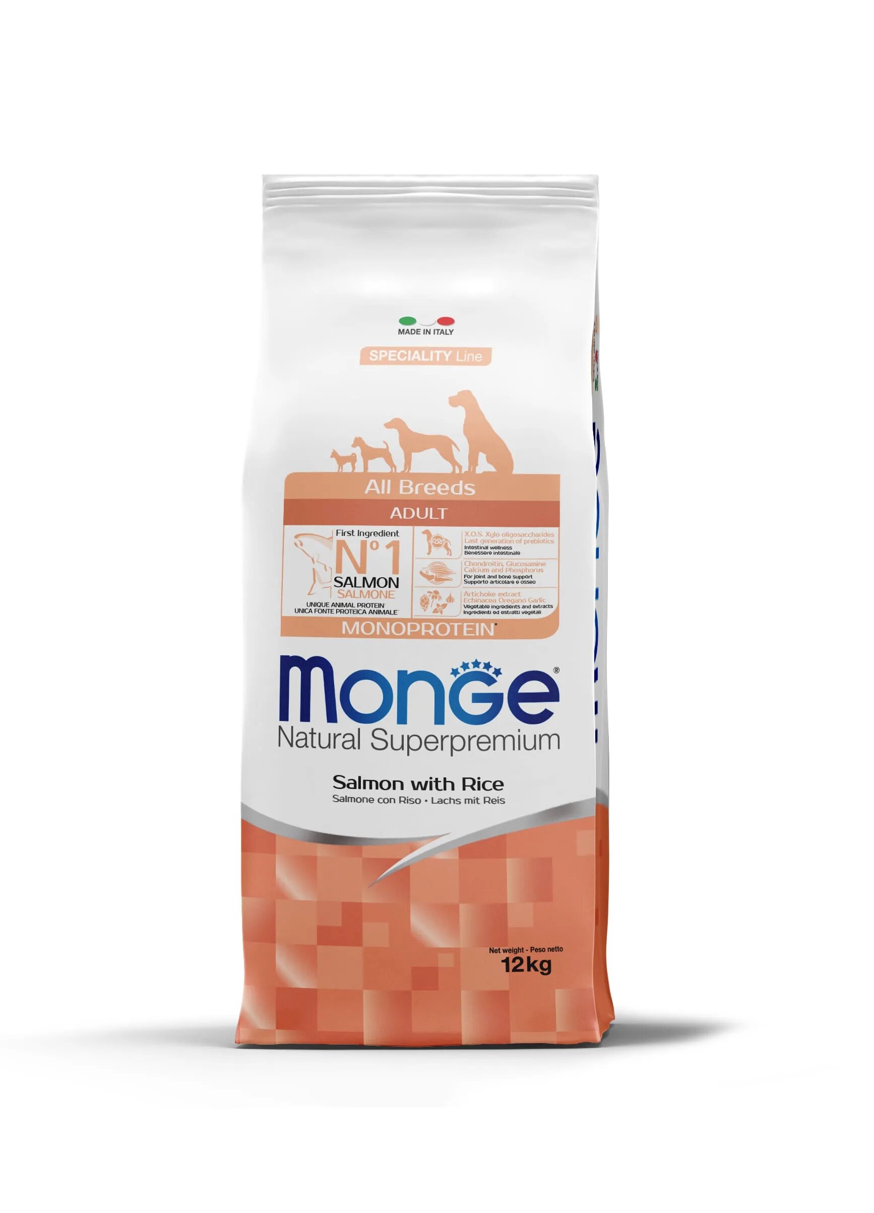 Monge Hrana uscata caini Natural Superpremium All Breeds Adult Somon & Orez 12 kg