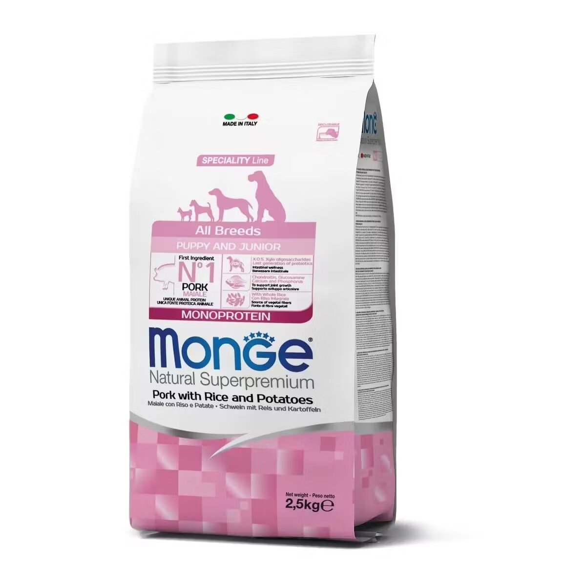 Monge Hrana uscata caini Natural Superpremium All Breeds Puppy & Junior Porc Orez & Cartofi 2.5 kg