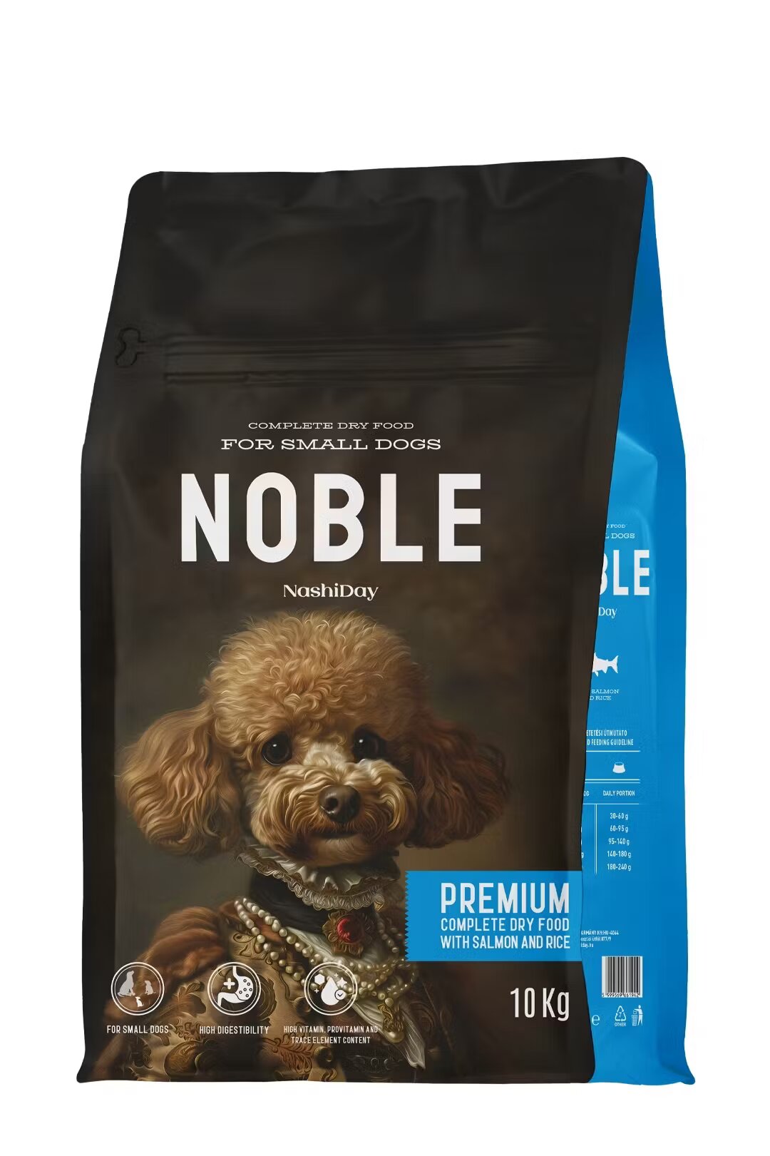 NashiDay Hrana Premium Uscata Caini Noble Talie Mica Somon si Orez 10 kg
