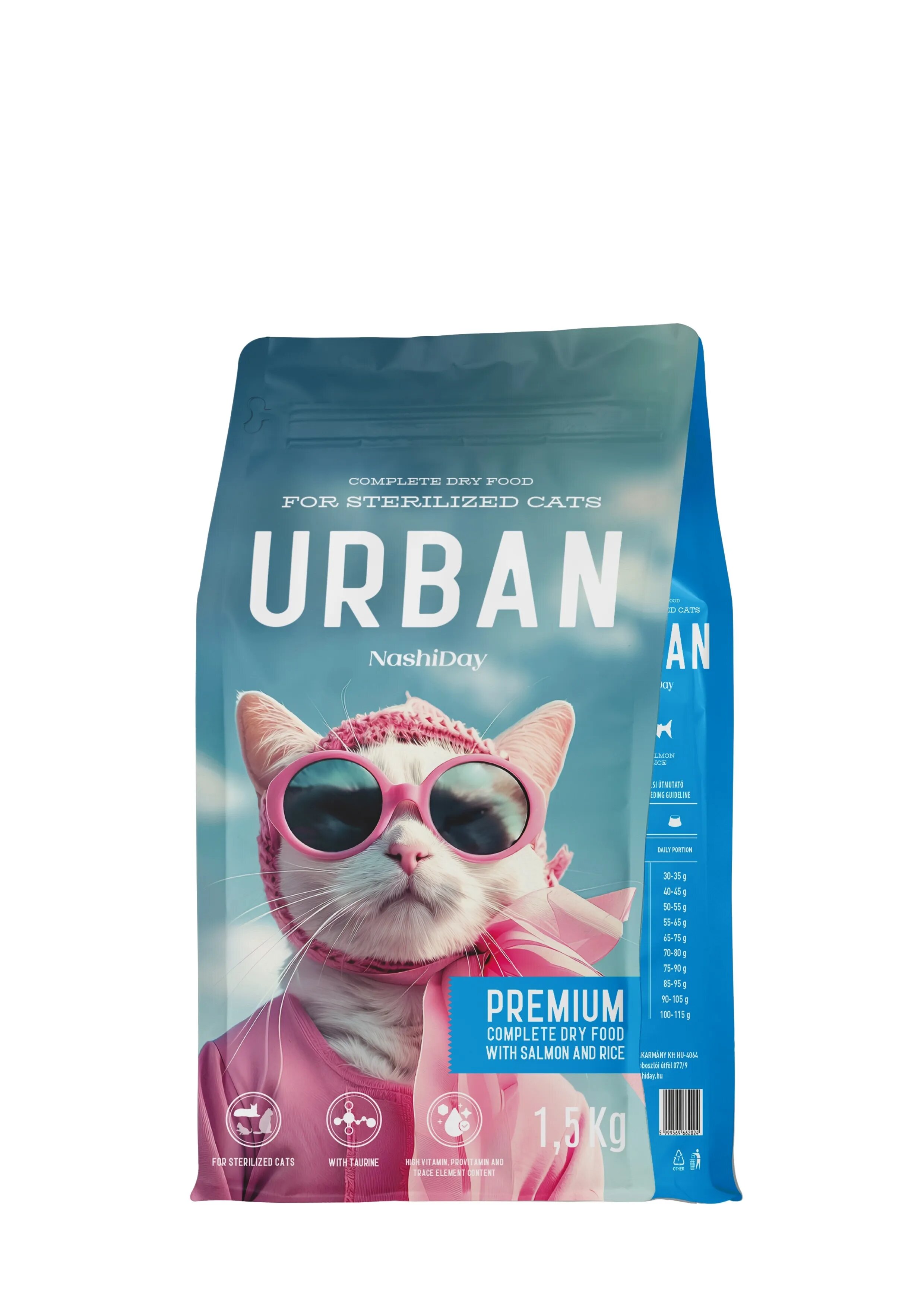 NashiDay Hrana Premium Uscata Pisici Sterilizate Urban Somon si Orez 1.5 kg