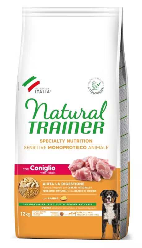 Natural Trainer Hrana Uscata Caini Sensitive No Gluten Medium-Maxi Adult Iepure 12 kg