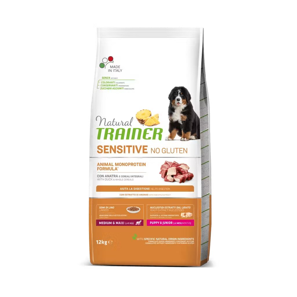 Natural Trainer Hrana Uscata Catei Sensitive No Gluten Medium-Maxi Puppy & Junior Rata 12 kg