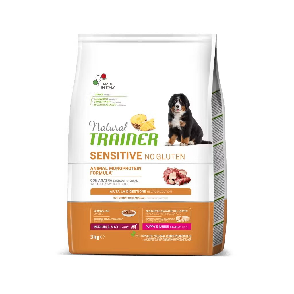 Natural Trainer Hrana Uscata Catei Sensitive No Gluten Medium-Maxi Puppy & Junior Rata 3 kg