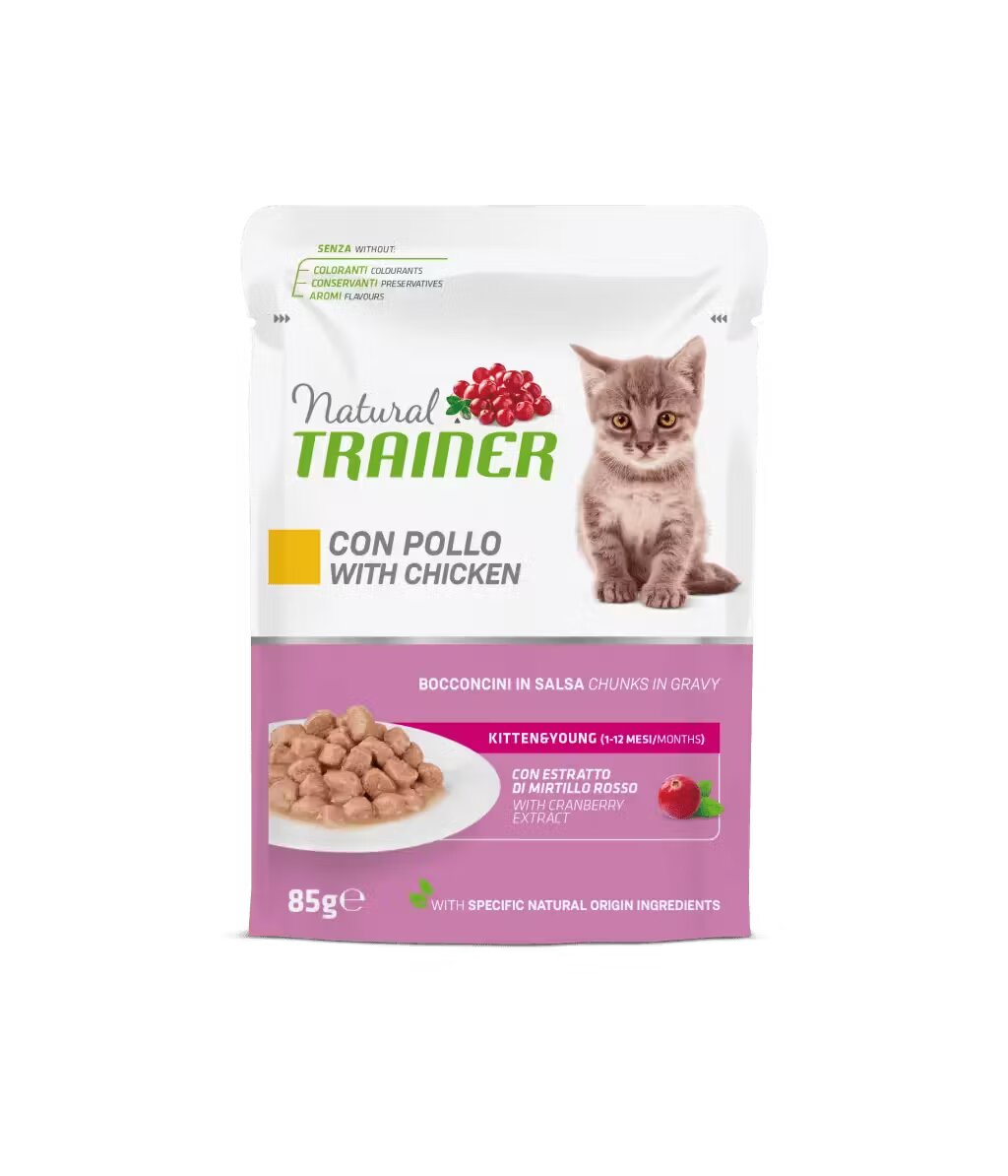 Natural Trainer Kitten & Young cu Bucati de Pui in Sos 85 g