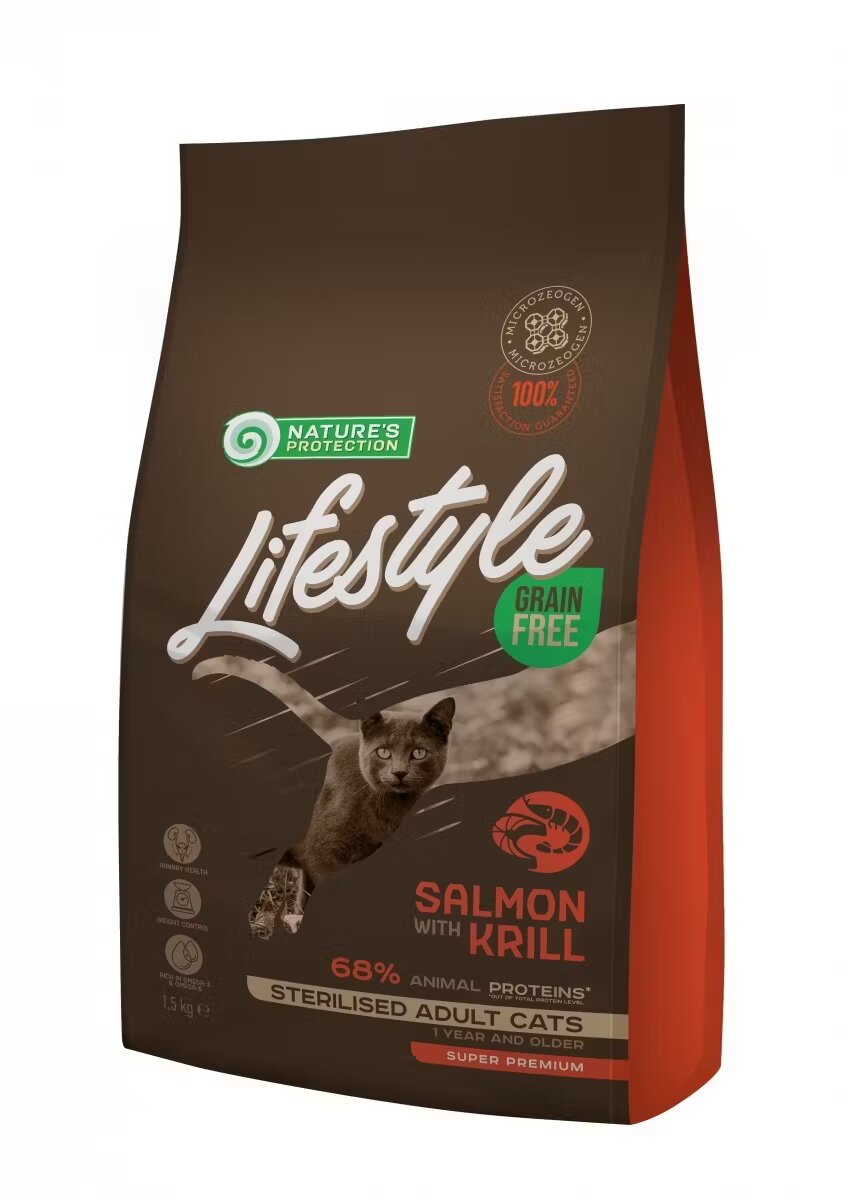 Natures Protection Nature's Protection Lifestyle Grain Free Adult Cat Sterilised Salmon with Krill 7 kg