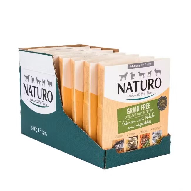 Naturo Caserola Adult Grain Free cu Carne de Somon Cartofi si Legume 400 g