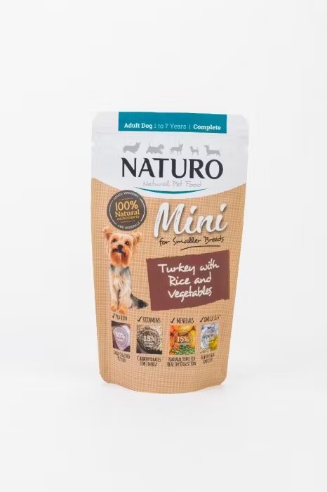 Naturo Pouch Dog Adult Mini cu Carne de Curcan si Orez 150 g