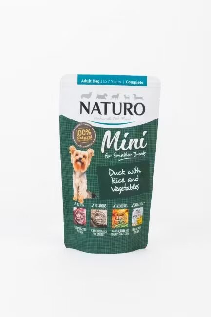 Naturo Pouch Dog Adult Mini cu Carne de Rata si Orez 150 g