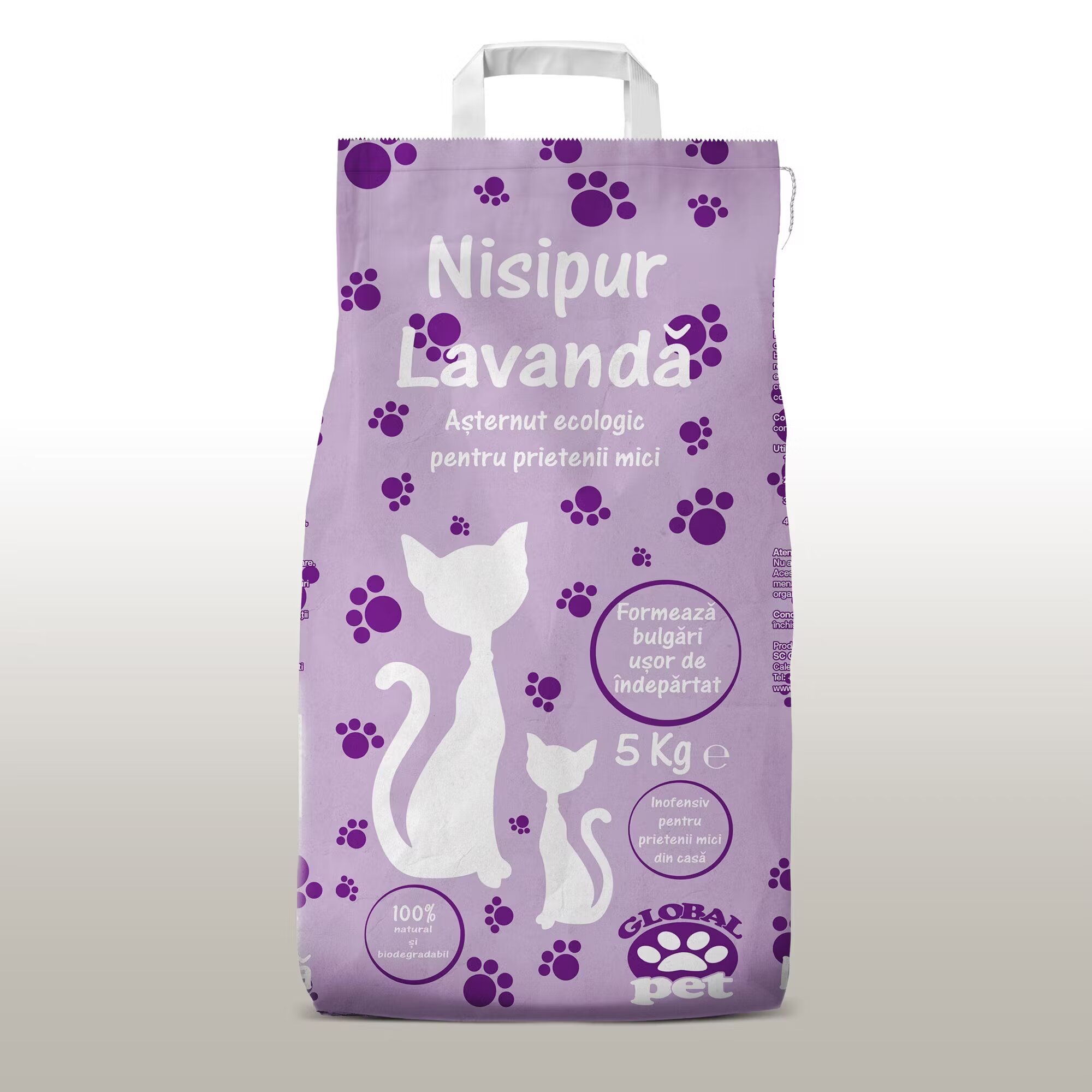 Nisipur Asternut igienic natural nisip pentru pisici Lavanda bentonita 5 kg