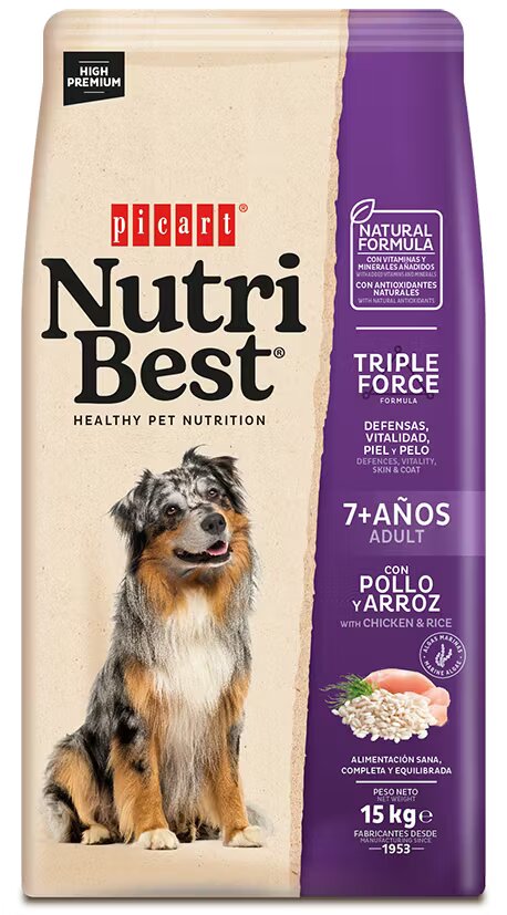 Nutribest Hrana Uscata Caini Premium Adult Dog 7+ Pui si Orez 15 kg