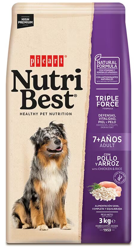Nutribest Hrana Uscata Caini Premium Adult Dog 7+ Pui si Orez 3 kg