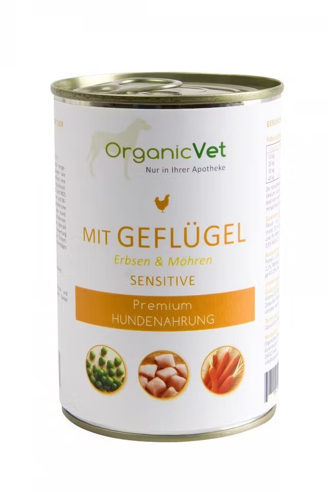 Organicvet Sensitive pasari de curte mazare si morcov 400 g
