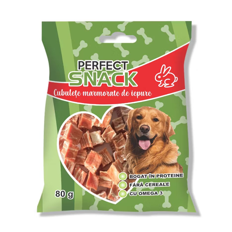 Perfect Snack Hrana complementara pentru caini cubulete marmorate de iepure 80 g