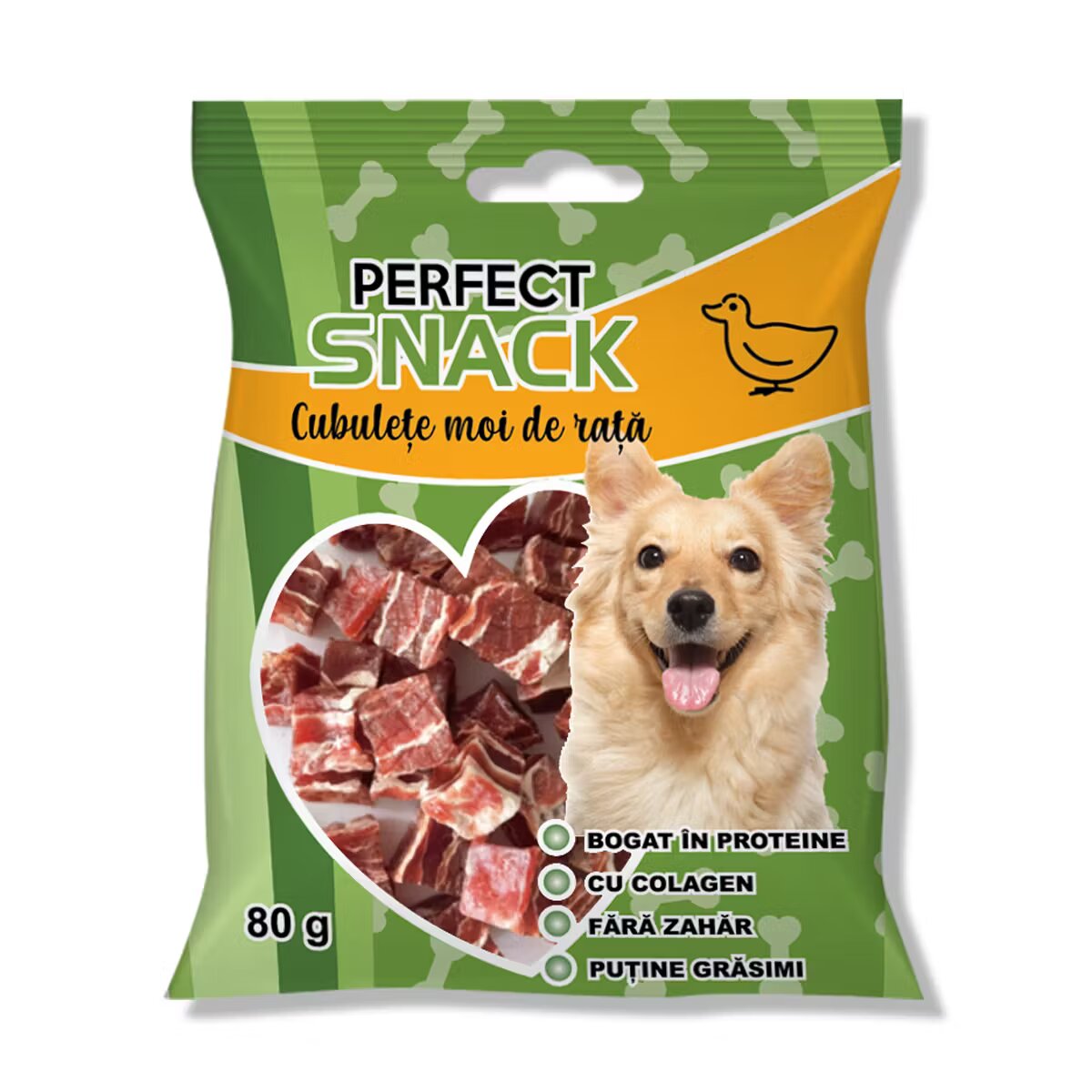 Perfect Snack Hrana complementara pentru caini cubulete moi de rata 80 g