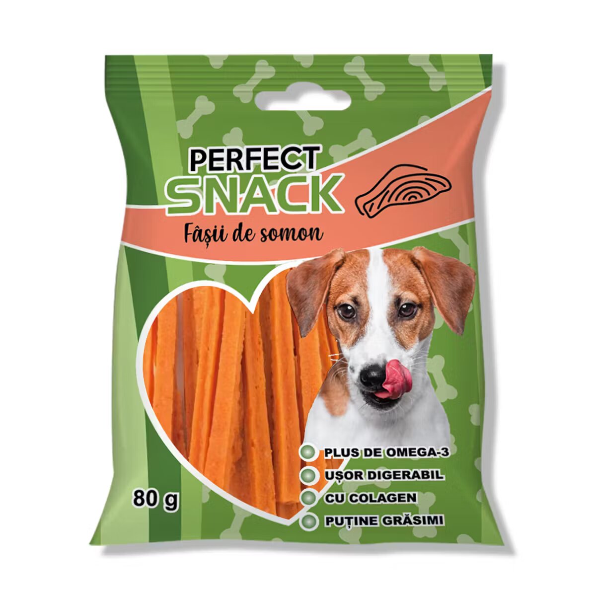 Perfect Snack Hrana complementara pentru caini fasii de somon 80 g