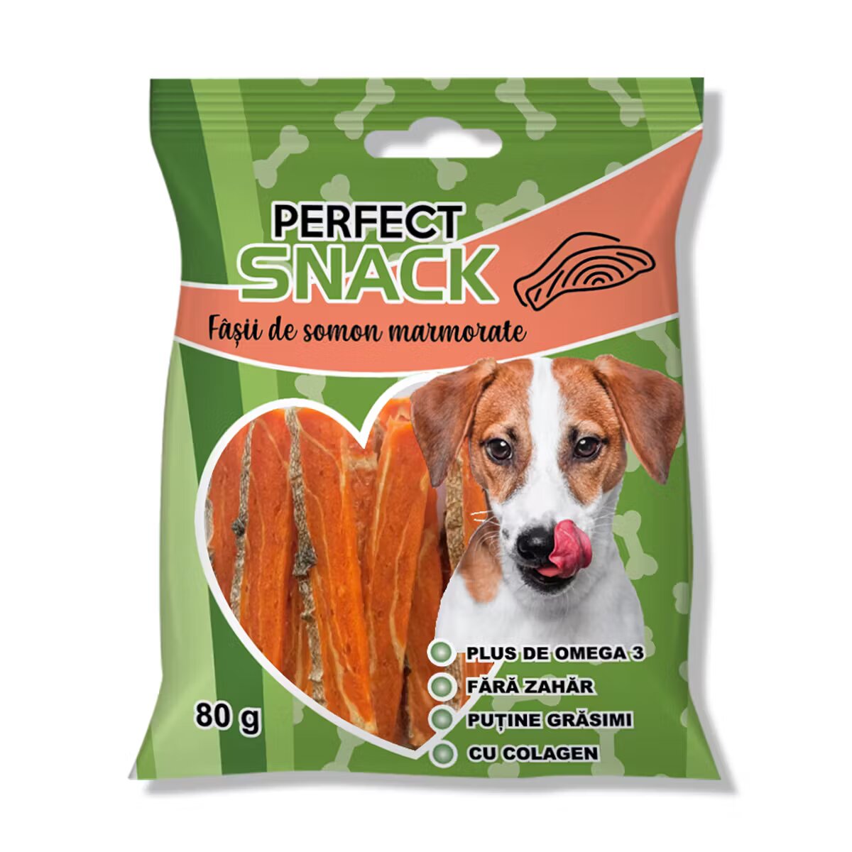 Perfect Snack Hrana complementara pentru caini fasii de somon marmorate 80 g