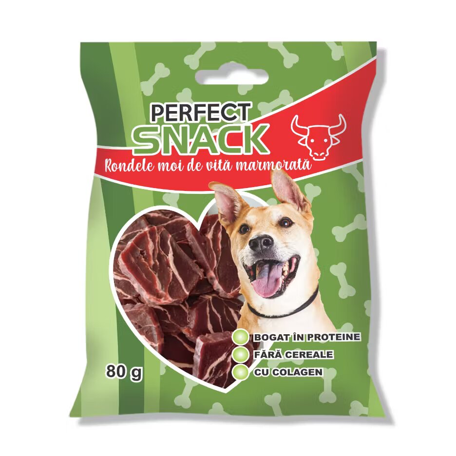 Perfect Snack Hrana complementara pentru caini rondele moi de vita marmorata 80 g