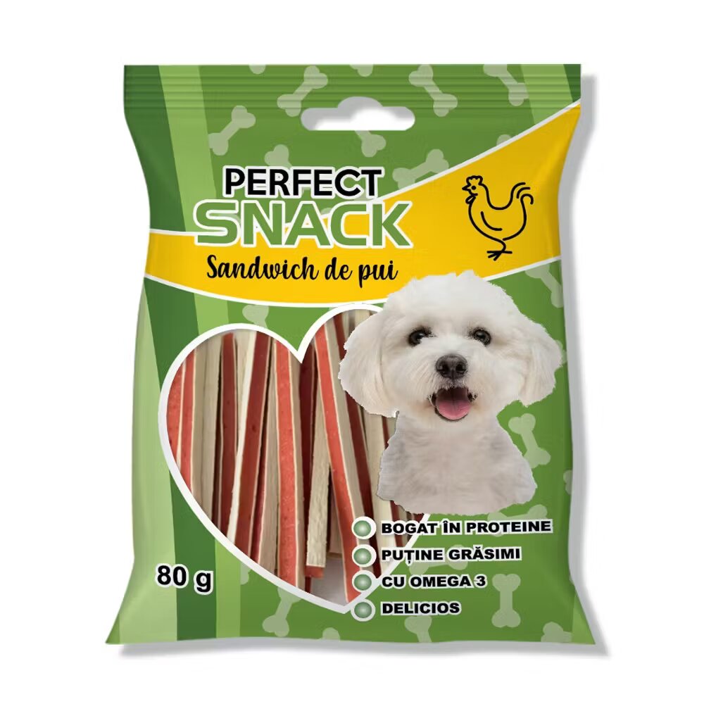 Perfect Snack Hrana complementara pentru caini sandwich de pui 80 g