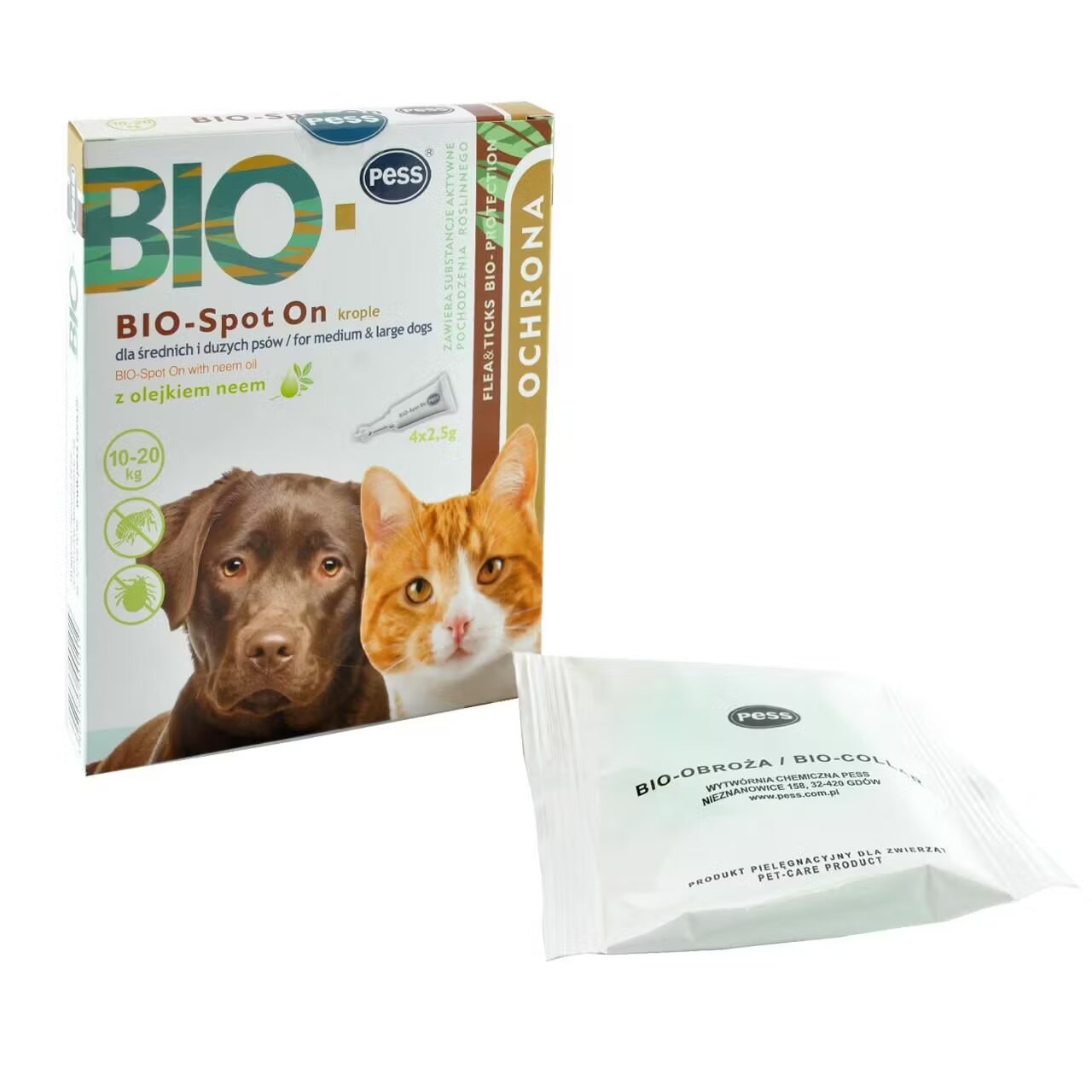 PESS Pipeta Antiparazitara Caine Talie Medie & Mare Bio-Spot On cu Ulei de Neem 4x2.5 g/ 10-20 kg