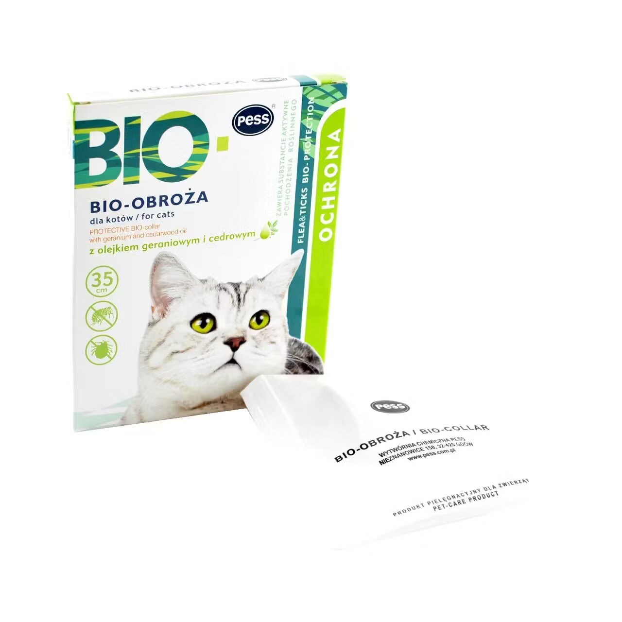 PESS Zgarda Anitiparazitara Pisica Bio cu Uleiuri de Geranium 35 cm