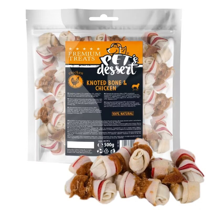 Pets Dessert Pet's Dessert Knoted Bone & Chicken 500 g