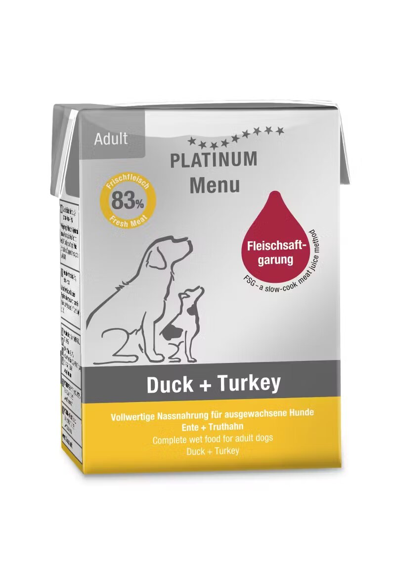 Platinum Hrana umeda caini Dog Adult cu Rata si Curcan 185 g