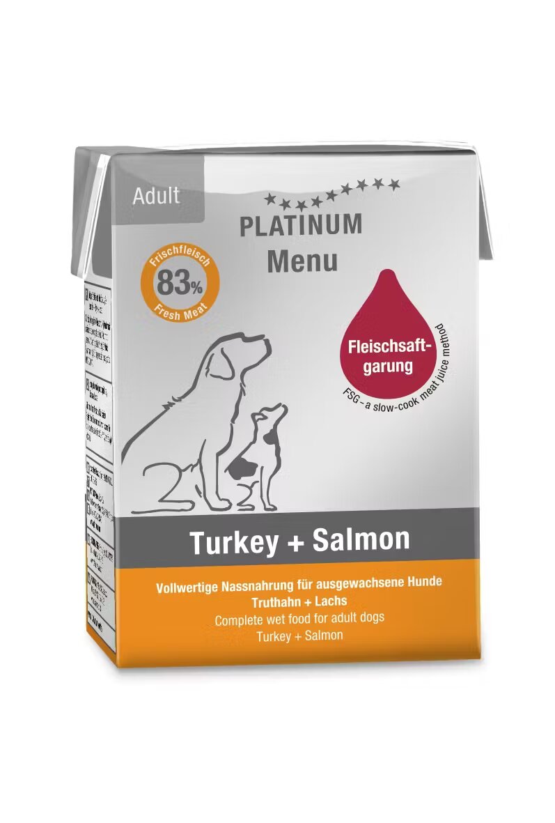 Platinum Hrana umeda caini Dog Adult cu Somon si Curcan 185 g