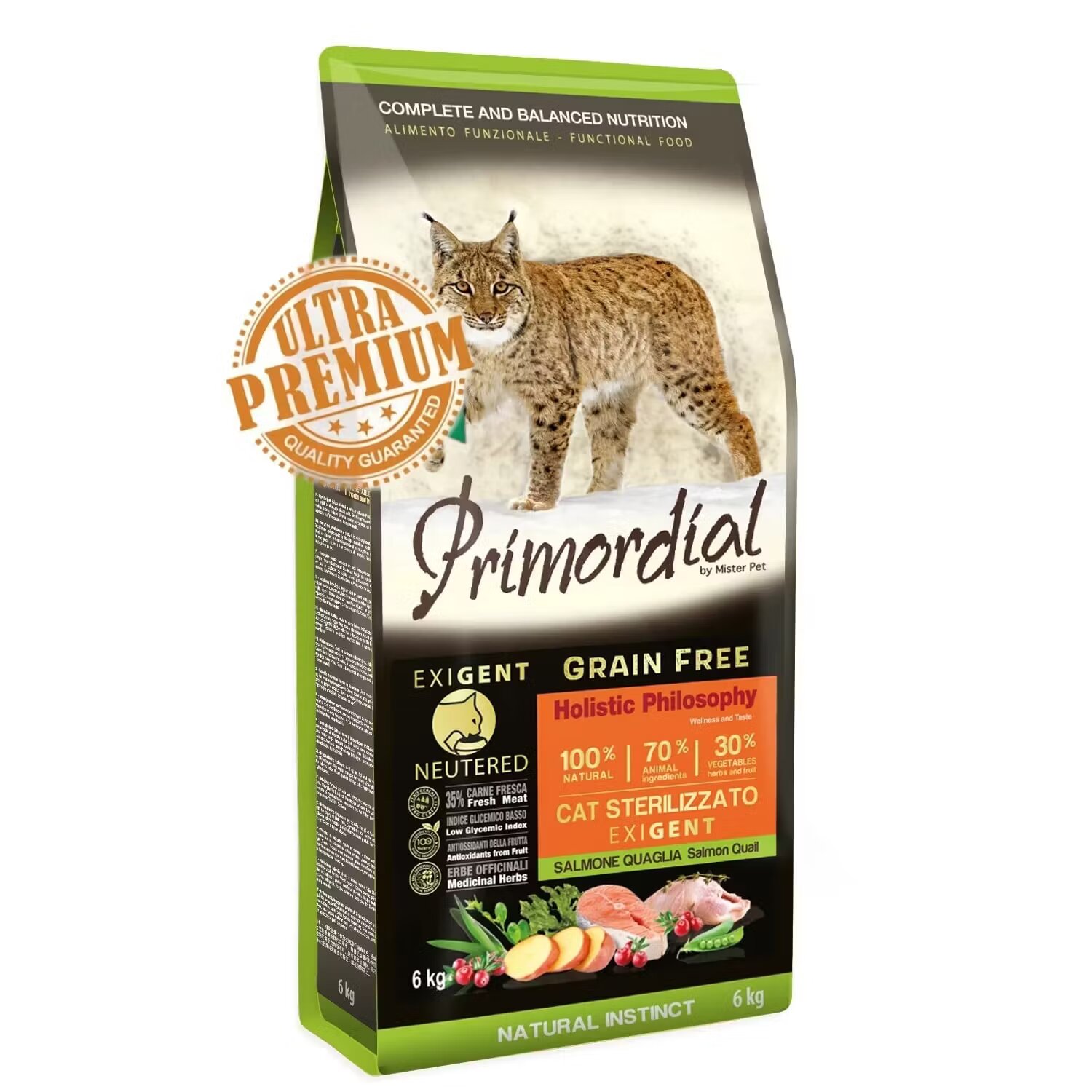 Primordial Grain-Free Holistic Cat Adult Sterilizat Exigent Somon & Prepelita 6 kg