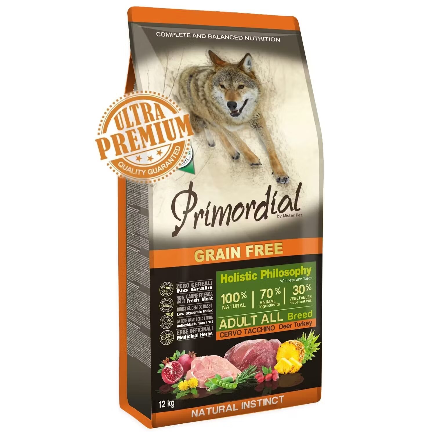 Primordial Grain-Free Holistic Dog Adult Caprioara & Curcan 12 kg