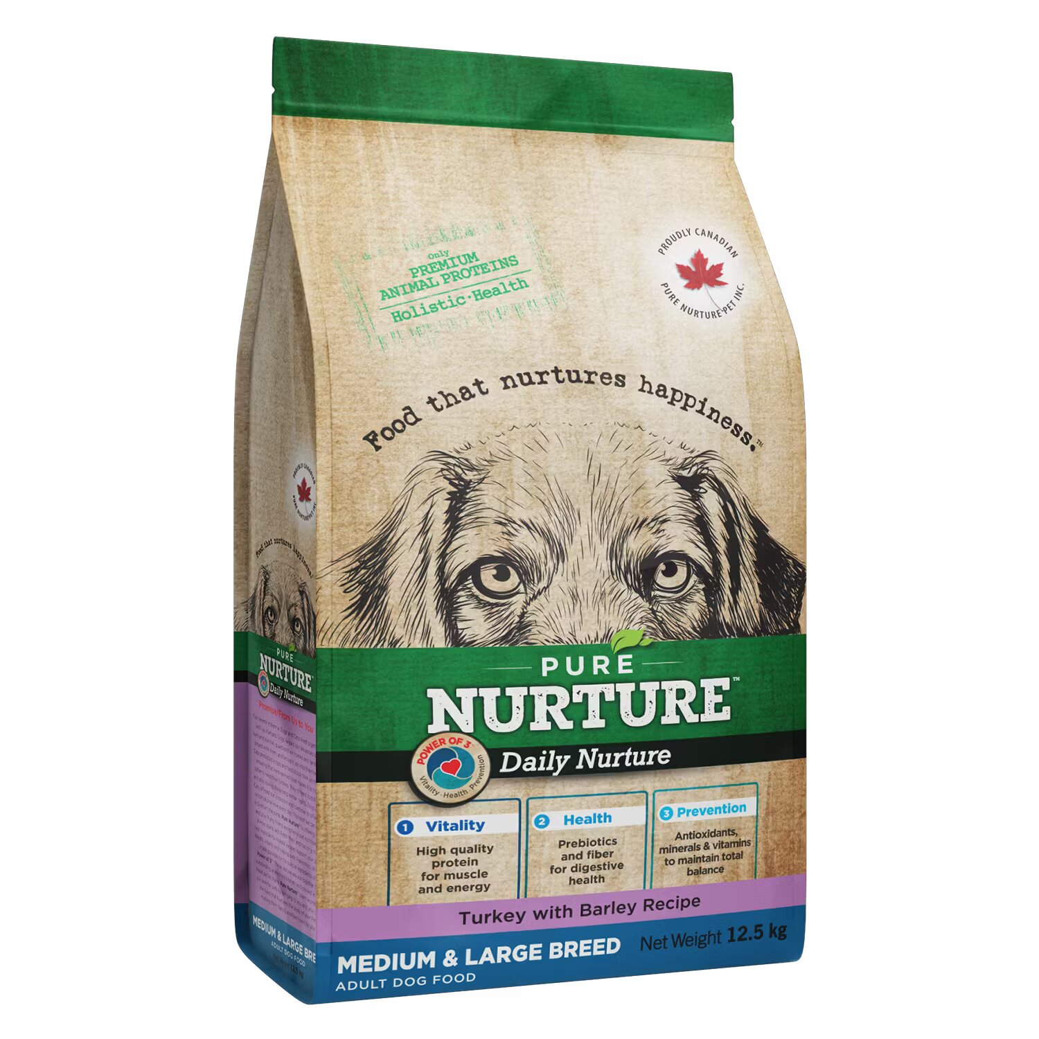 Pure Nurture Hrana caini de talie medie si mare cu orz si curcan 12.5 kg
