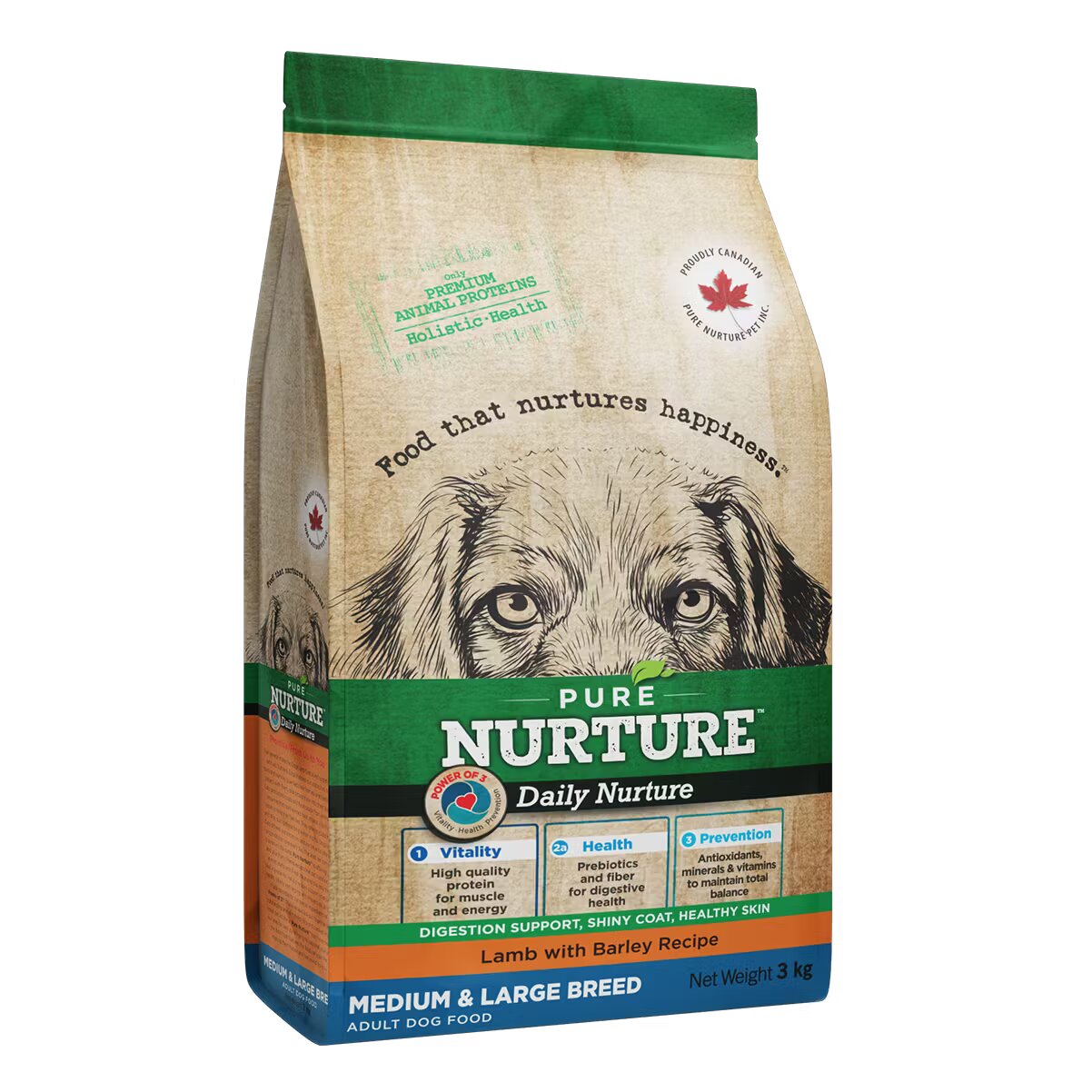 Pure Nurture Hrana caini de talie medie si mare cu orz si miel 3 kg