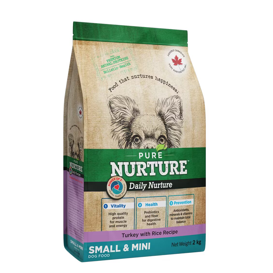 Pure Nurture Hrana caini de talie mica si mini cu orez si curcan 2 kg