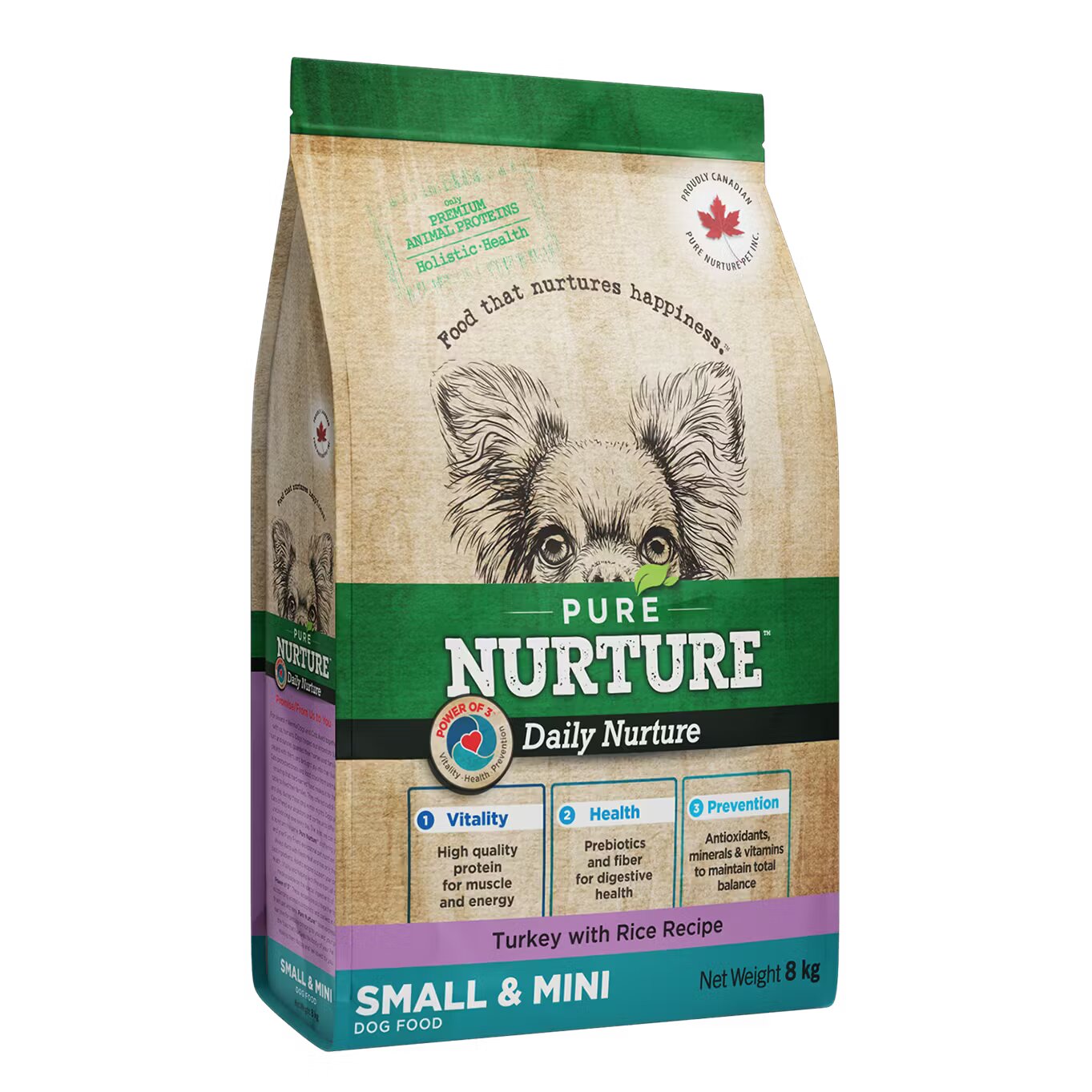 Pure Nurture Hrana caini de talie mica si mini cu orez si curcan 8 kg