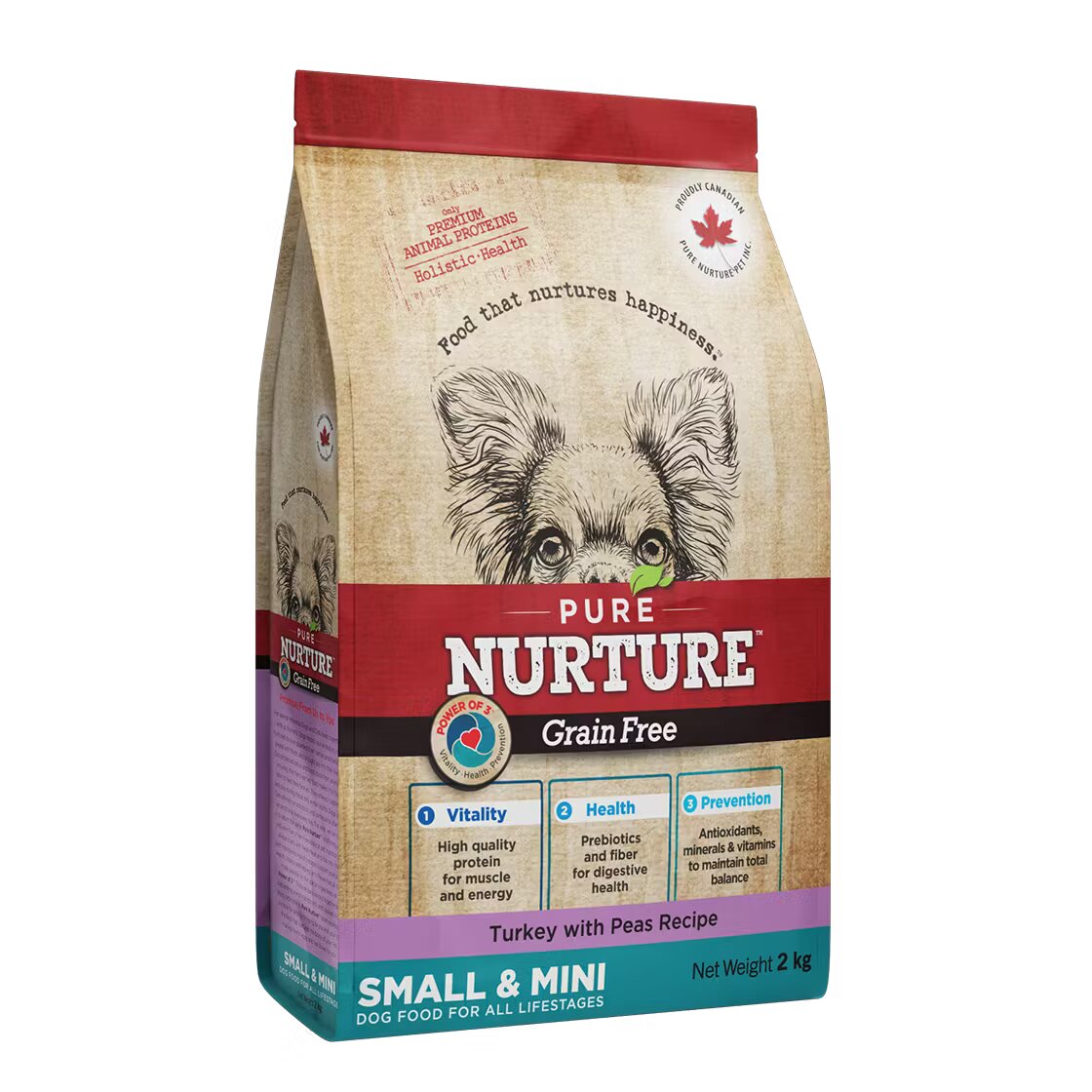 Pure Nurture Hrana caini de talie mica si mini Grainfree cu mazare si curcan 2 kg