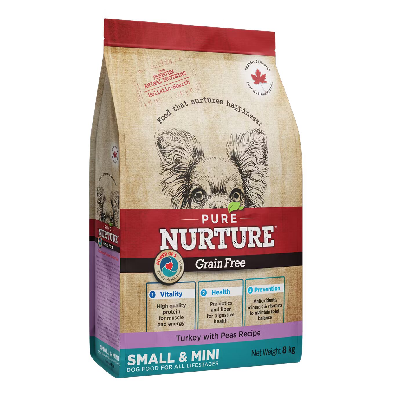 Pure Nurture Hrana caini de talie mica si mini Grainfree cu mazare si curcan 8 kg