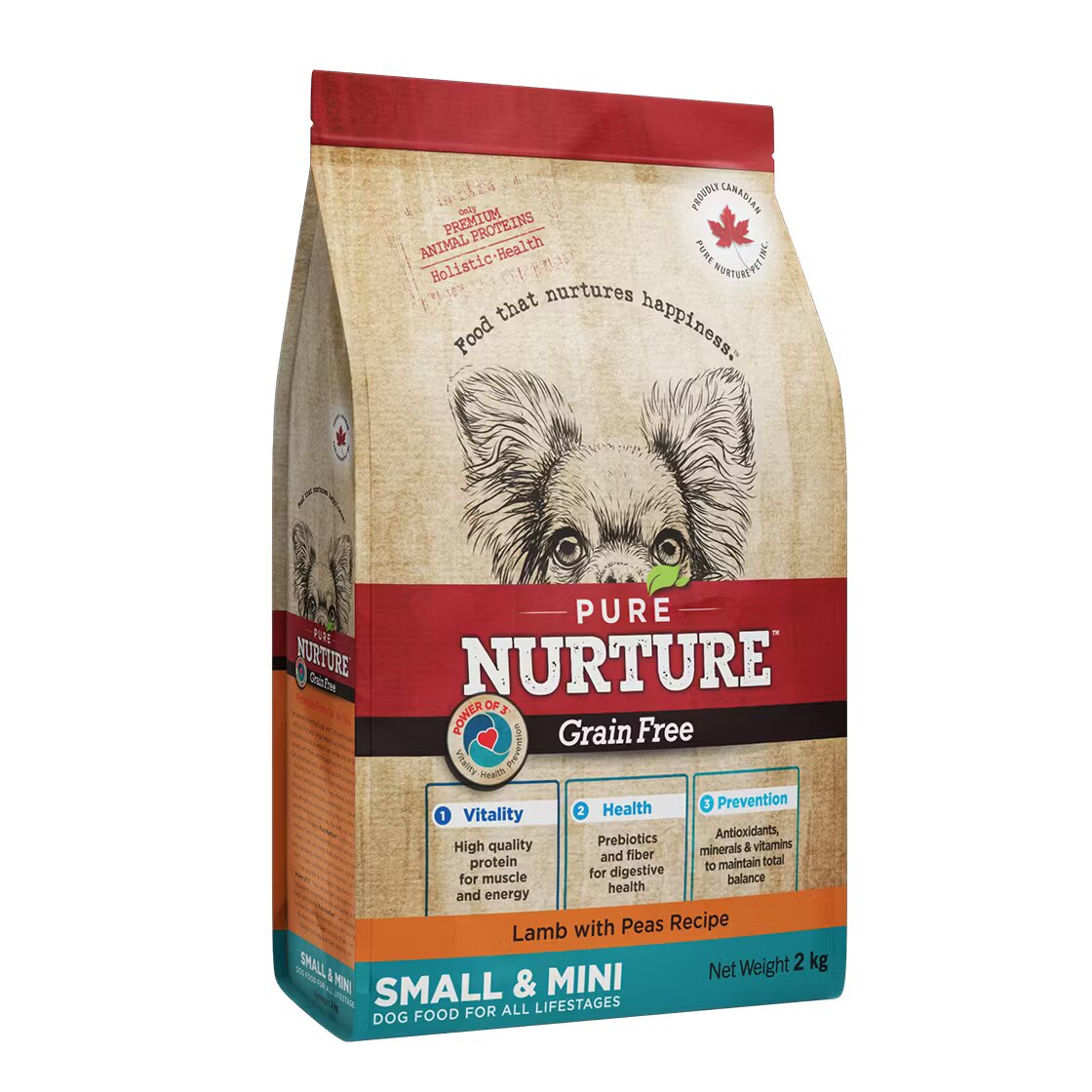 Pure Nurture Hrana caini de talie mica si mini Grainfree cu miel si mazare 2 kg