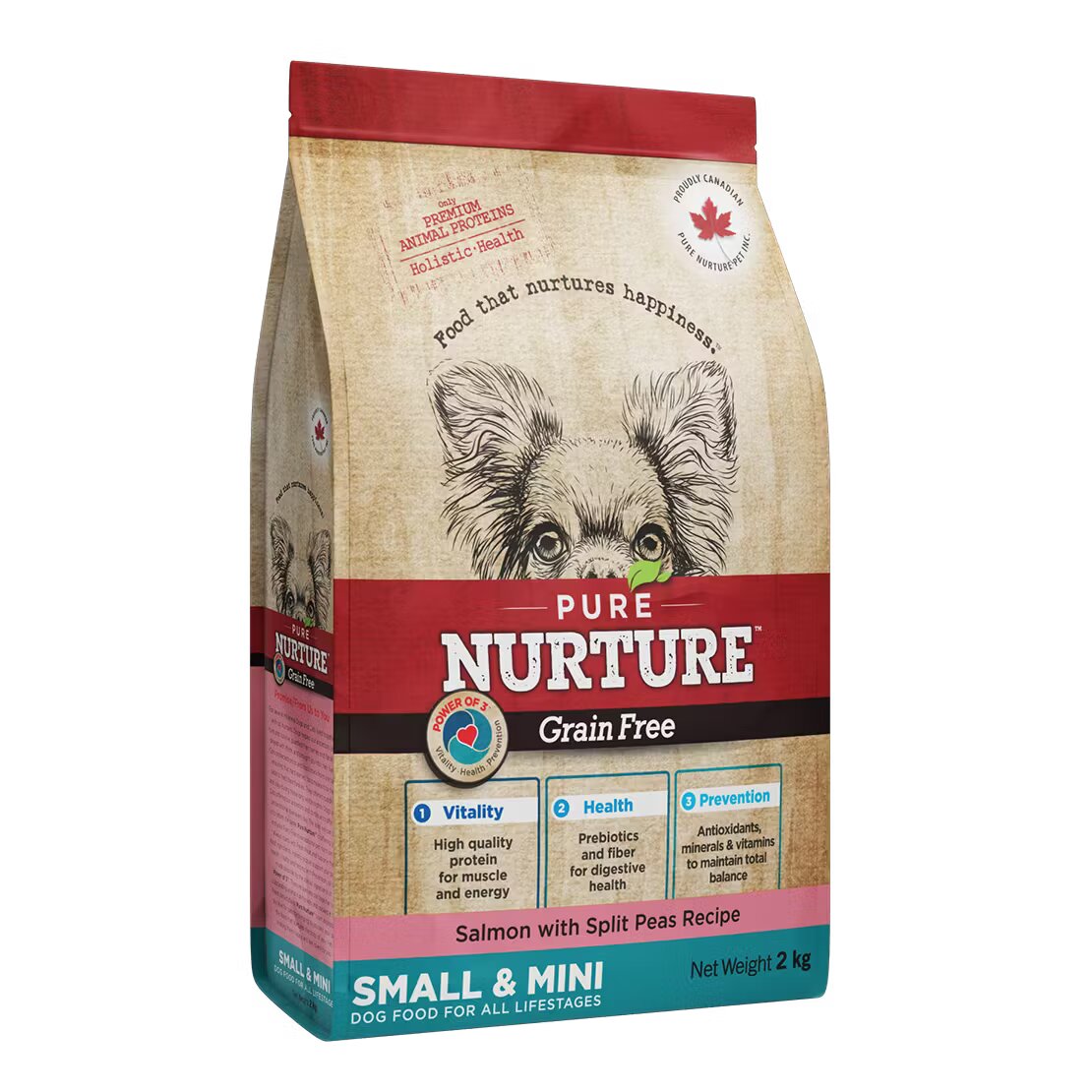 Pure Nurture Hrana caini de talie mica si mini Grainfree cu somon si mazare 2 kg